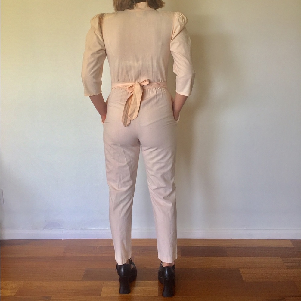 SOLD 80s Jumpsuit One Piece Peach Shoulder Pads - Picture 4 of 5