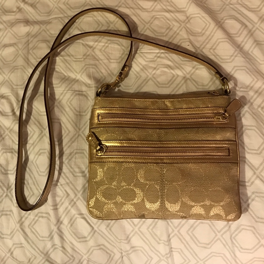 Brand new Gold Coach cross-body purse