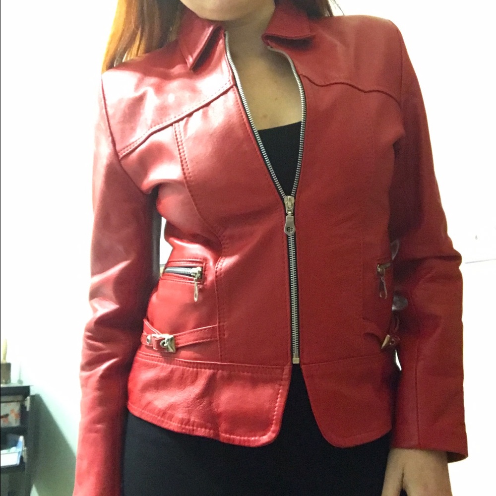 Red Faux Leather Jacket