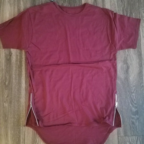 Men Burgundy Scalloped Shirt with Zipper - Picture 3 of 4