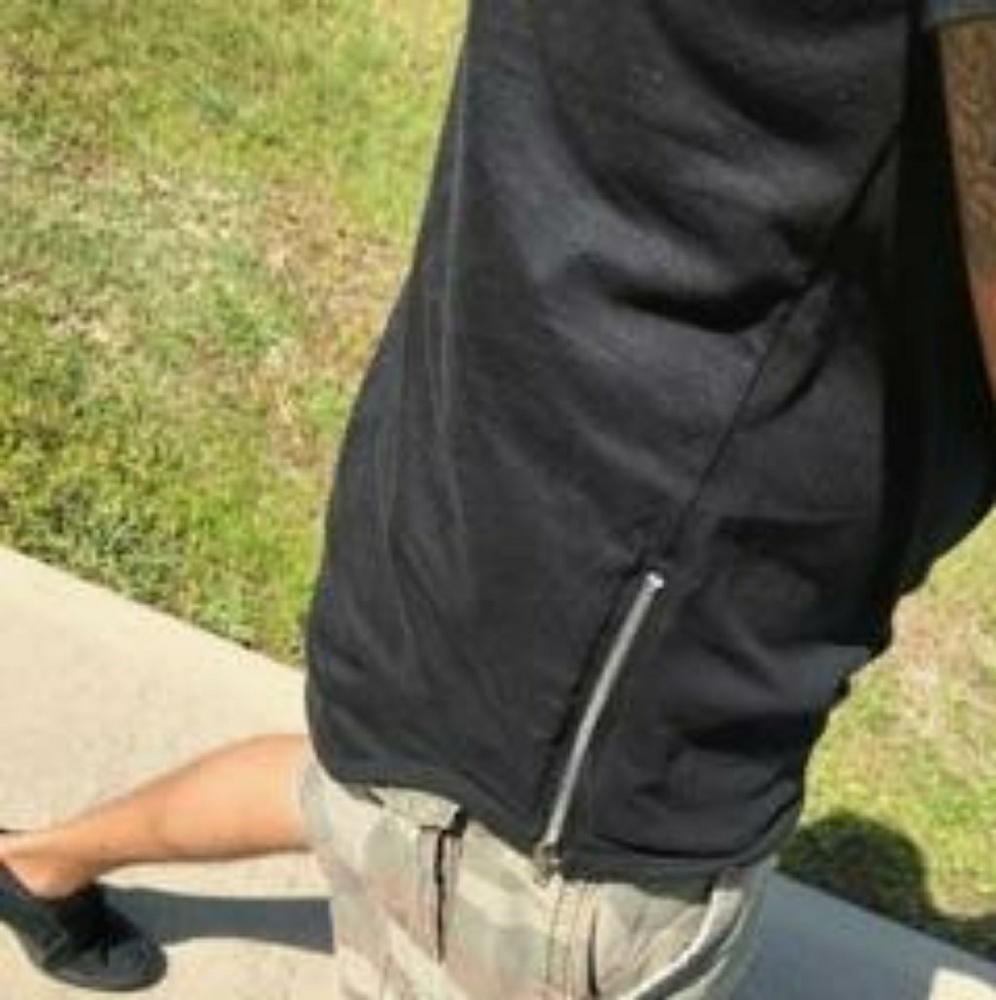 Men Black Scalloped Shirt with Zippers