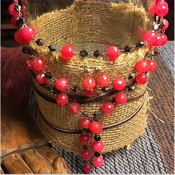 Handmade Raspberry & Silver Beaded Necklace - Picture 6 of 8