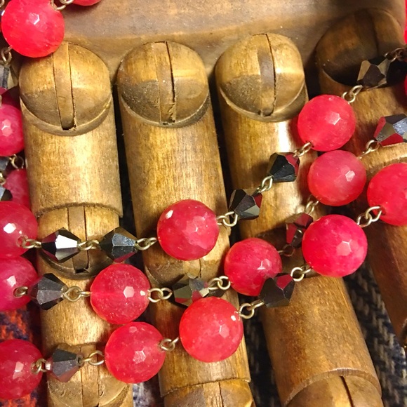 Handmade Raspberry & Silver Beaded Necklace - Picture 7 of 8