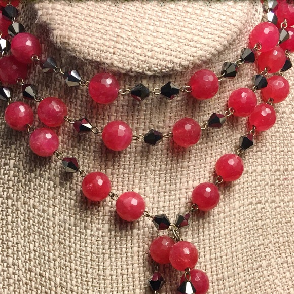 Handmade Raspberry & Silver Beaded Necklace - Picture 3 of 8