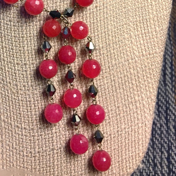Handmade Raspberry & Silver Beaded Necklace - Picture 5 of 8
