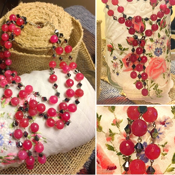 Handmade Raspberry & Silver Beaded Necklace - Picture 2 of 8