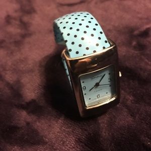 Blue, polka dot, solid-cuffed watch!