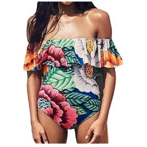 Floral one piece ruffle swimsuit