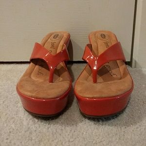 Dr Scholls orange thong platform sandals
