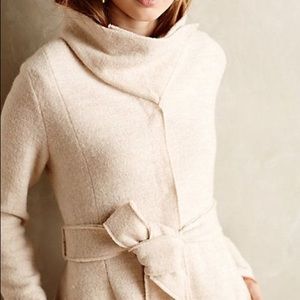 Anthropologie Belted Light Wool Coat, Ivory