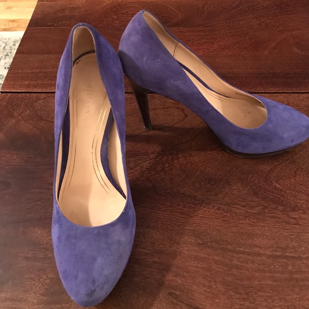 Blue suede Cole Haan pumps