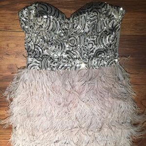 Bebe feather and sequin party dress | formal dress