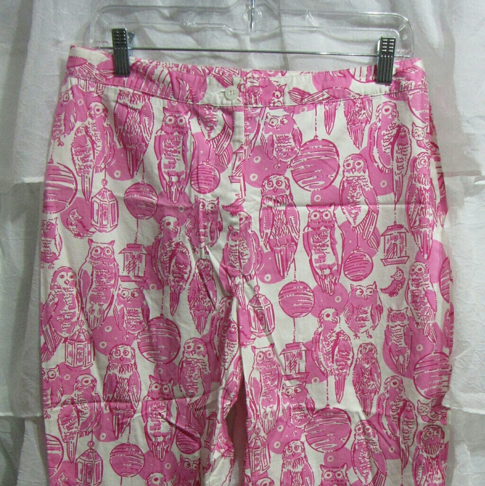 Lilly Pulitzer Pink White Owl Capris Size 8