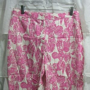 Lilly Pulitzer Pink White Owl Capris Size 8