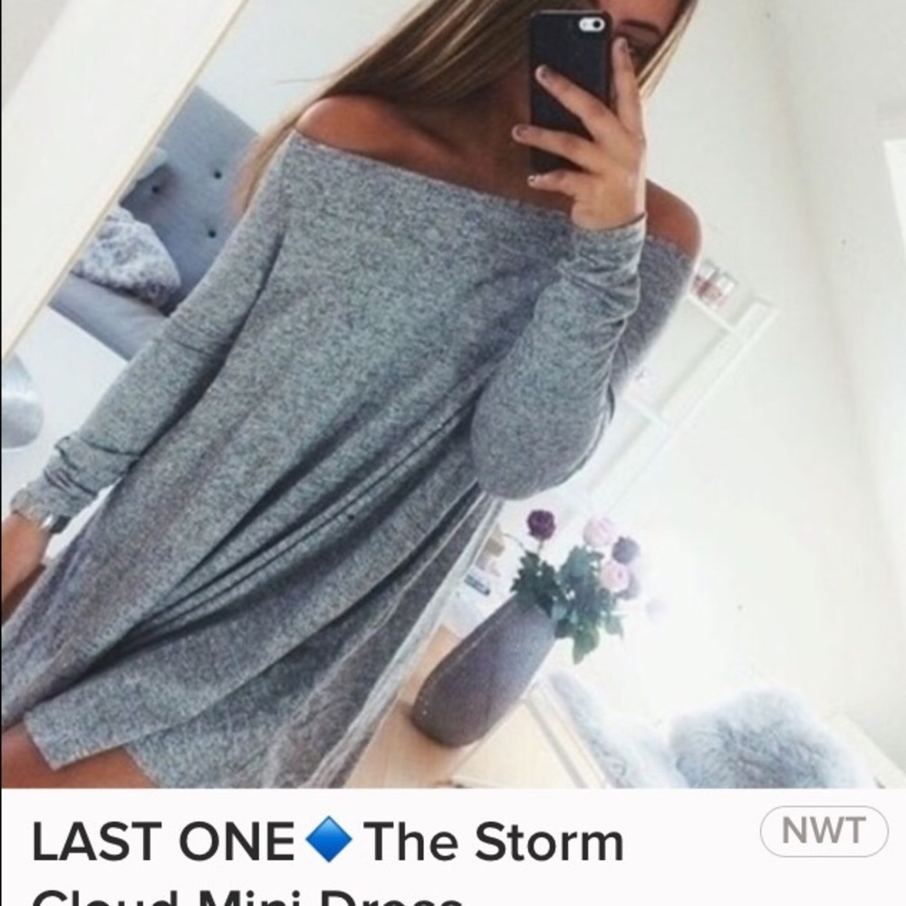 Grey off the shoulder A-line dress