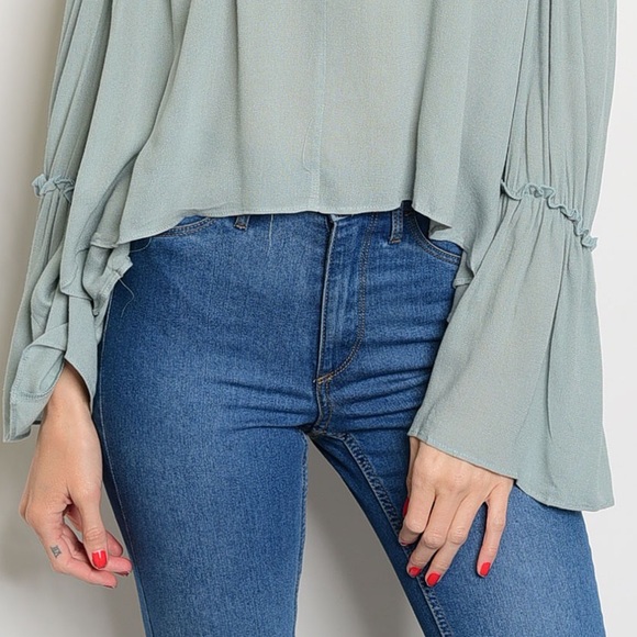 🌿LAST ONE🌿Sage Green Cold Shoulder Boho Blouse - Picture 5 of 5