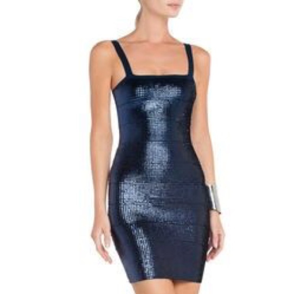 BCBG Nadine Navy Sequin Bandage Dress XS
