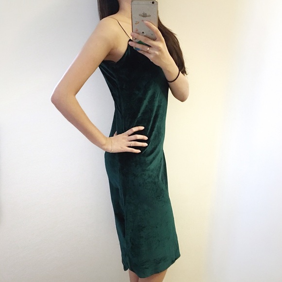 Green velvet thin strip slip dress - Picture 3 of 5