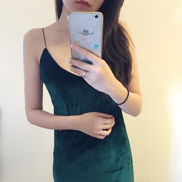 Green velvet thin strip slip dress - Picture 5 of 5
