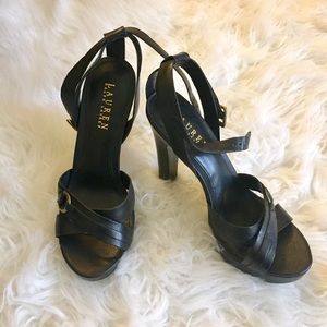 Ralph Lauren Black Leather Sandal Heels