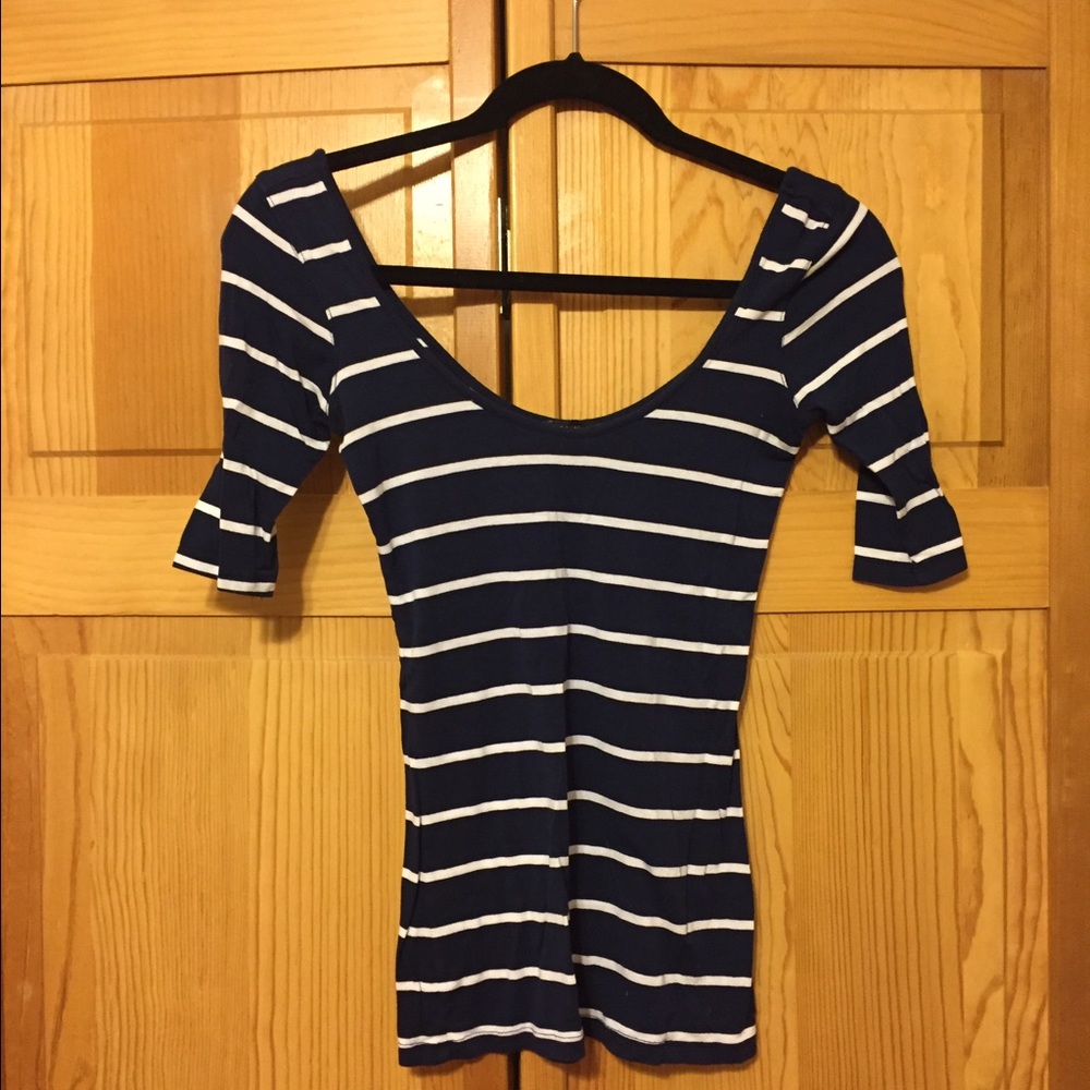 Navy blue and white striped shirt
