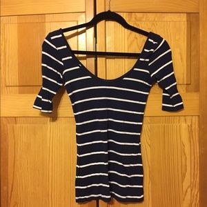 Navy blue and white striped shirt