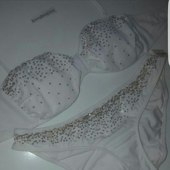 Victoria's Secret SMALL WHITE SEQUINED BIKINI SET