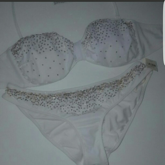 Victoria's Secret SMALL WHITE SEQUINED BIKINI SET