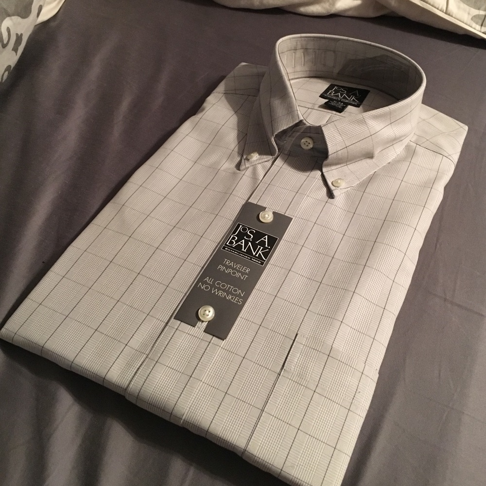 Jos A Bank Grey Plaid Button Down Men's