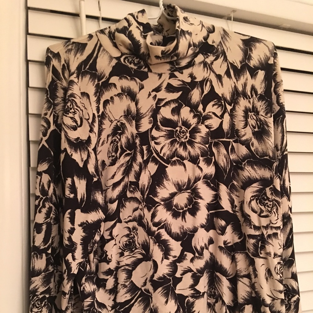 Talbots MockTurtle Black and Cream Floral Top