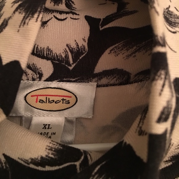 Talbots MockTurtle Black and Cream Floral Top - Picture 2 of 3