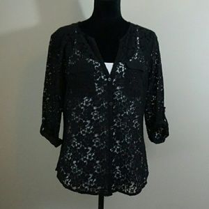 Black lace button up shirt