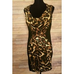 Sleeveless Leopard Print Dress with Cowl Neck