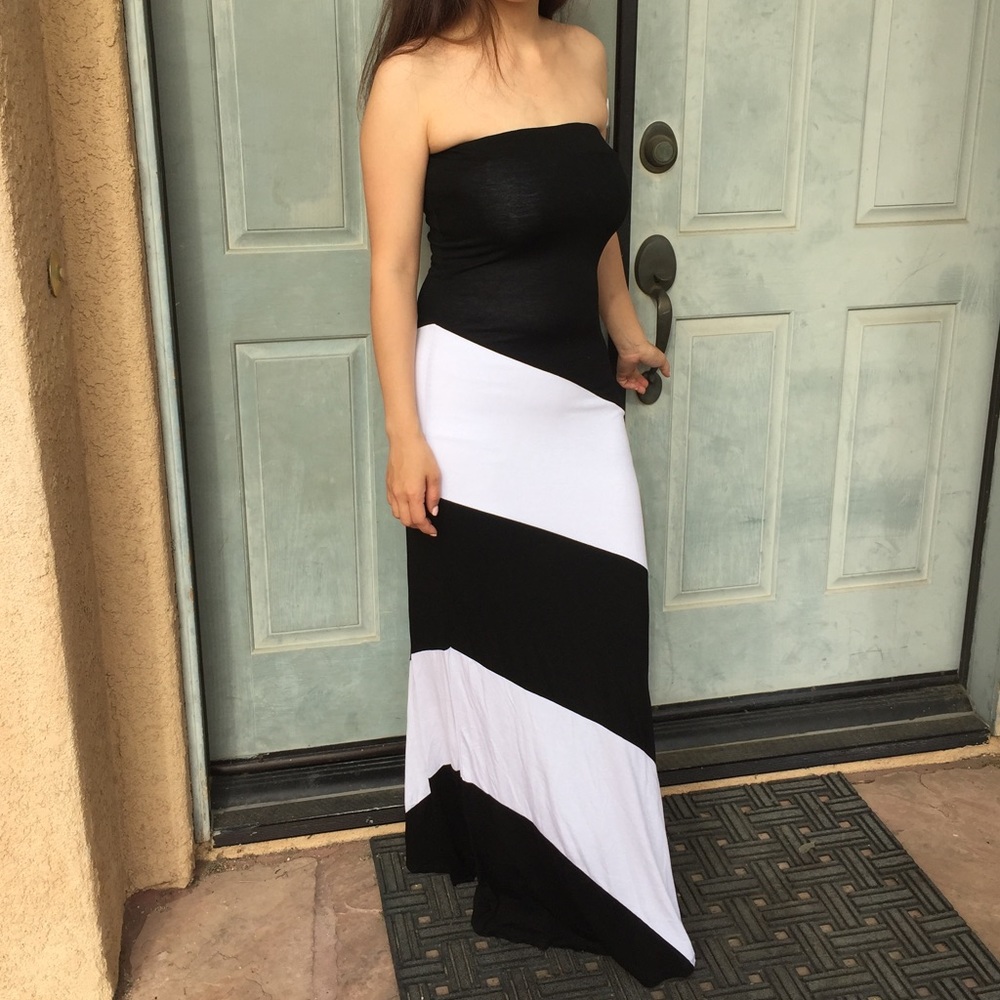 Women black white sexy casual party maxi dress