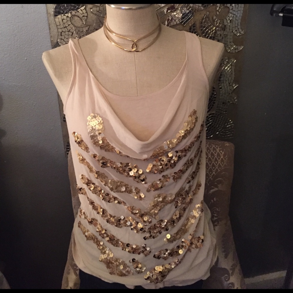Express Gold Sequined Tank Top