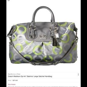 Grey and green coach purse