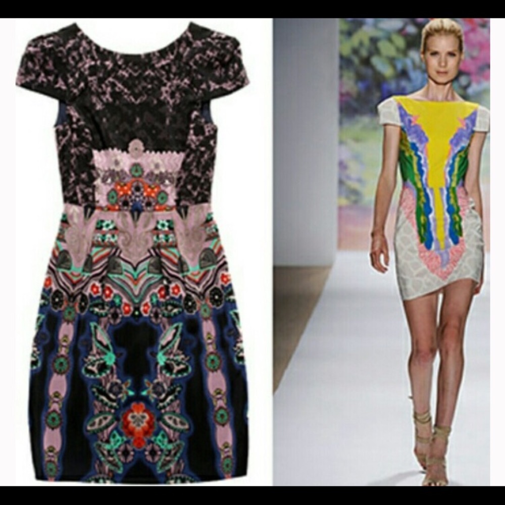 Tibi Silk Chantilly Cap Sleeve Dress in Navy Multi