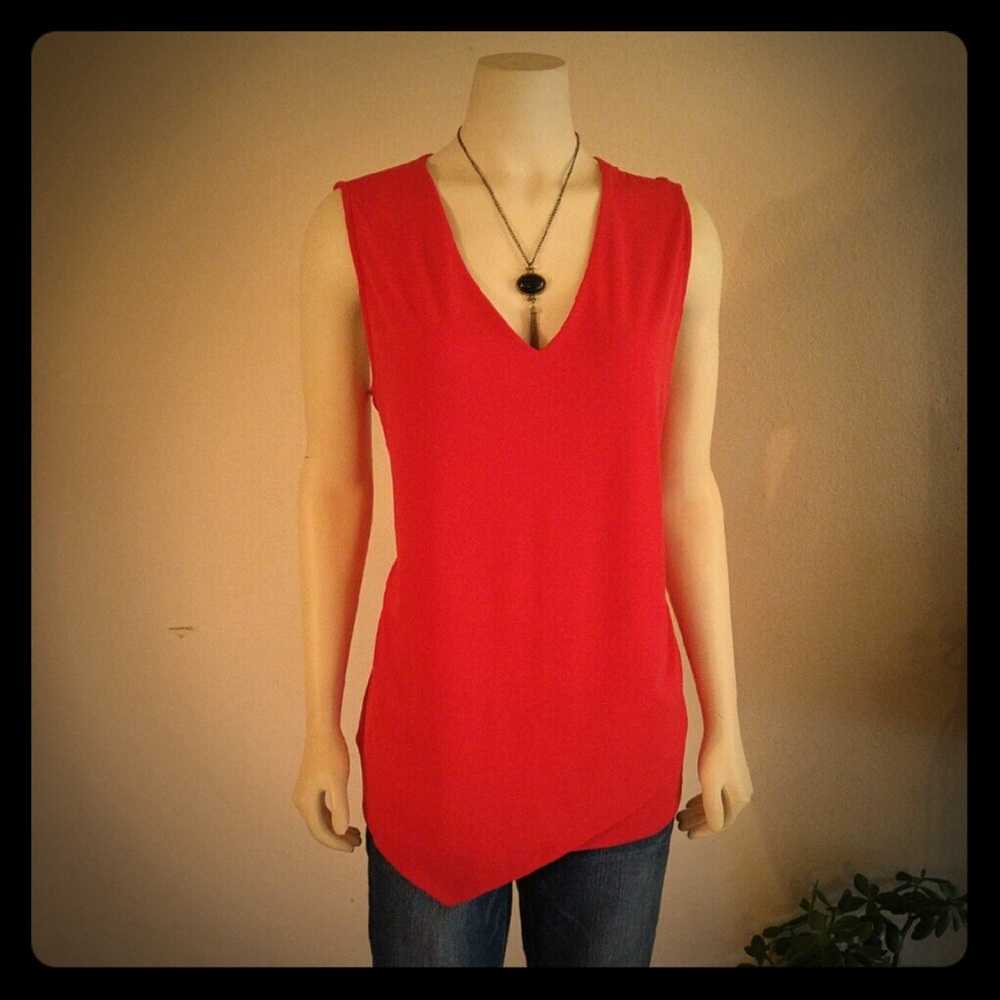Roz Ali Red Handkerchief V-Neck