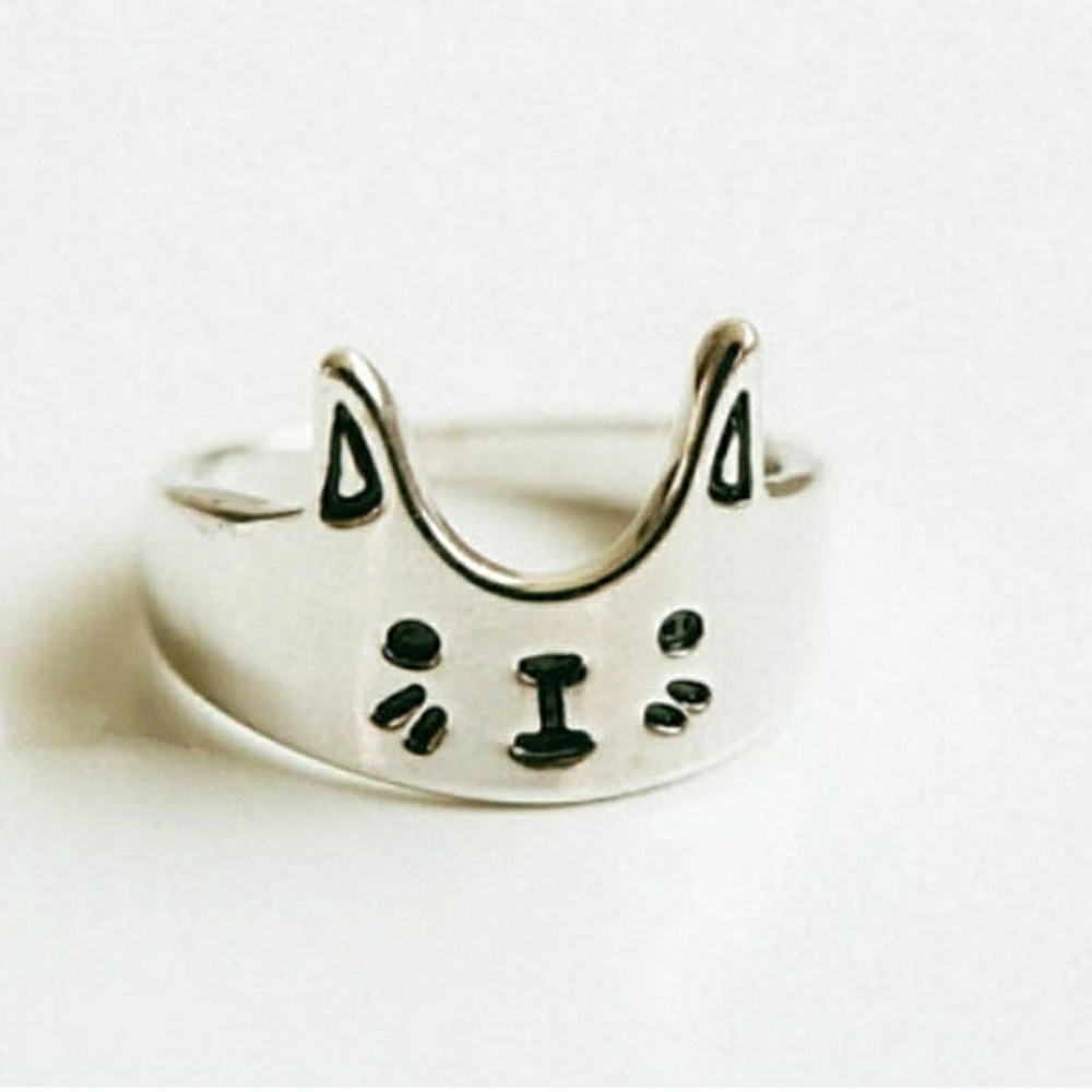 NWT Kitty cat face ring silver gold - Picture 4 of 8