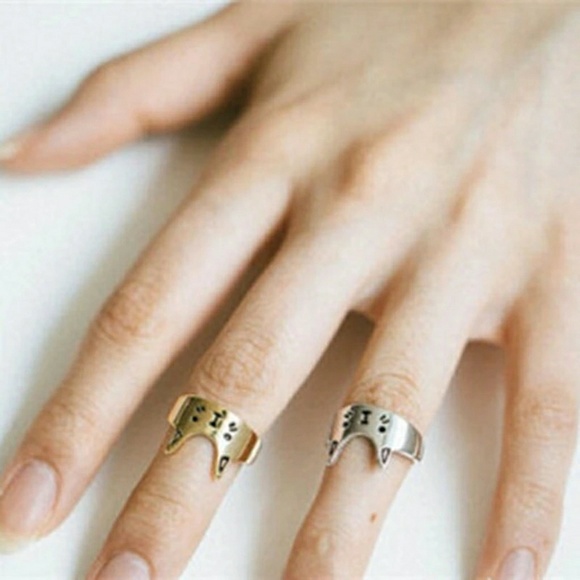 NWT Kitty cat face ring silver gold - Picture 3 of 8