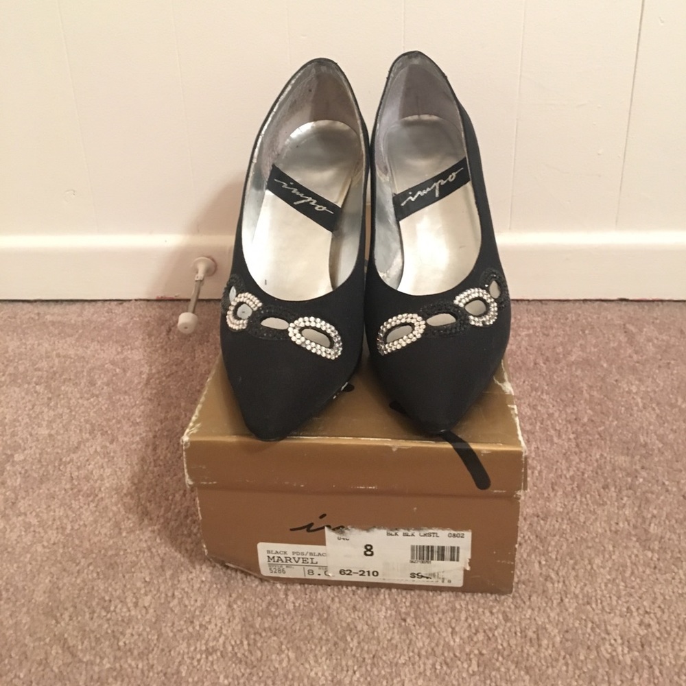 Vintage 1960-1970 Black and Rhinestone Heels