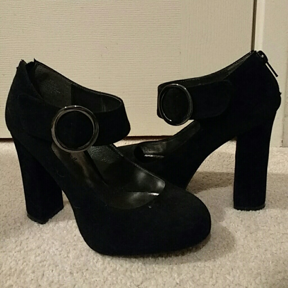 Black suede mary janes