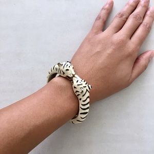 White Tiger Enamel Cuff Bangle Bracelet