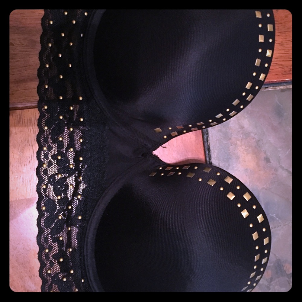 PINK studded black strapless bustier