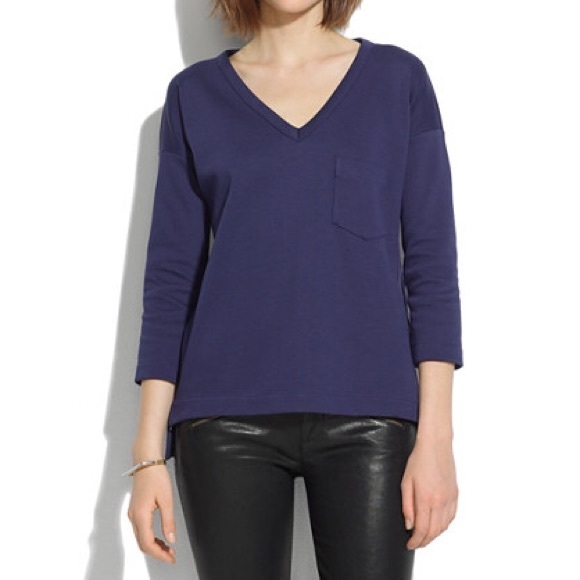 •SOLD• Madewell Sidezip Pique Navy Blue 3/4 Sleeve - Picture 1 of 8
