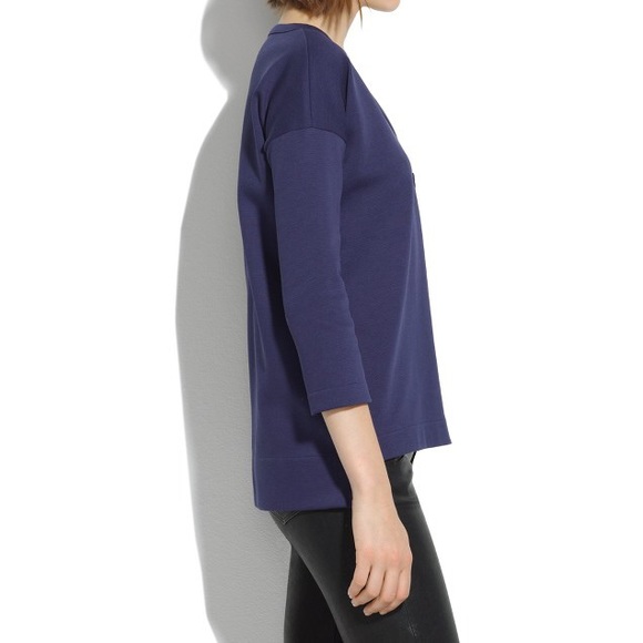 •SOLD• Madewell Sidezip Pique Navy Blue 3/4 Sleeve - Picture 2 of 8