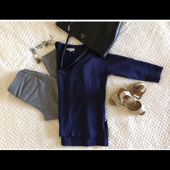 •SOLD• Madewell Sidezip Pique Navy Blue 3/4 Sleeve - Picture 4 of 8