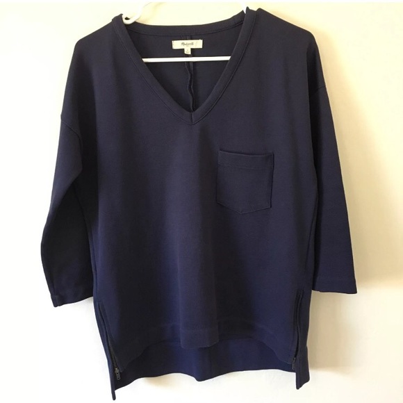 •SOLD• Madewell Sidezip Pique Navy Blue 3/4 Sleeve - Picture 6 of 8