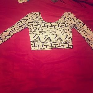 White Forever 21 Cropped Long Sleeve Top