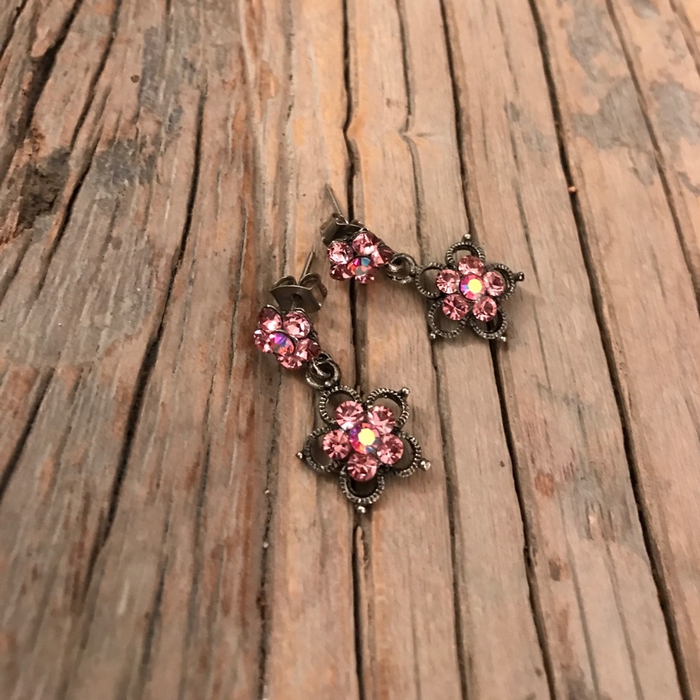 Pink flower crystal earring vintage antique style